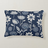 青と白のbohoフローラ – ブロックプリント-スタイル アクセントクッション (裏面)