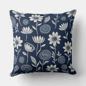 青と白のbohoフローラ – ブロックプリント-スタイル クッション (裏面)