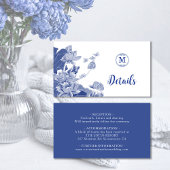 青と白のChinoiserieのフローラ結婚の詳細 エンクロージャーカード