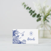 青と白のChinoiserieのフローラ結婚の詳細 エンクロージャーカード (スタンド正面)