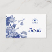 青と白のChinoiserieのフローラ結婚の詳細 エンクロージャーカード (正面)