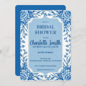青と白のChinoiserieアンティークブライダルシャワー 招待状 (正面/裏面)