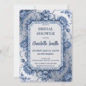 青と白のChinoiserieアンティークブライダルシャワー 招待状 (正面)