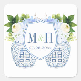 青と白のChinoiserieイニシャルとDate結婚's スクエアシール