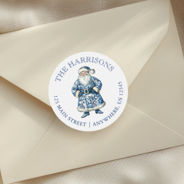 青と白のChinoiserieクリスマスサンタアドレス ラウンドシール