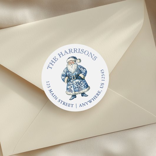 青と白のChinoiserieクリスマスサンタアドレス ラウンドシール