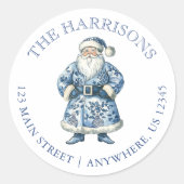 青と白のChinoiserieクリスマスサンタアドレス ラウンドシール (正面)