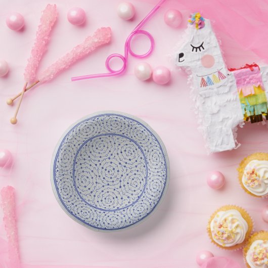 青と白のChinoiserieスパイラルつる植物フェイク中国 ペーパーボウル (パーティー)