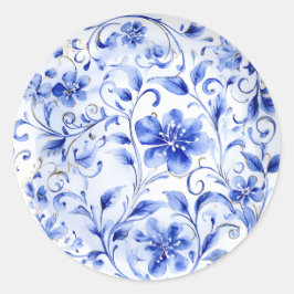 青と白のChinoiserieフローラ ラウンドシール