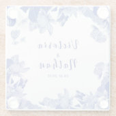 青と白のChinoiserieロータス結婚フローラ ガラスコースター (裏面)