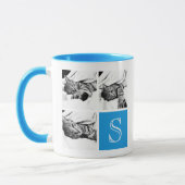 青と白のInstagramフォトコラージモノグラム マグカップ (左)