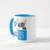 青と白のInstagramフォトコラージモノグラム マグカップ (正面左)