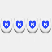 青と白のK-ハート無しワイングラス ステムなしワイングラス (正面)