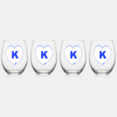 青と白のK-ハート無しワイングラス ステムなしワイングラス (裏面)