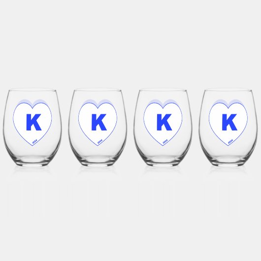 青と白のK-ハート無しワイングラス ステムなしワイングラス (裏面)