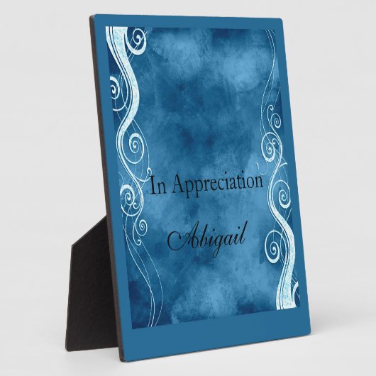 青と白はっきりしたの巻き毛（渦巻き）モノグラム フォトプラーク (側面)