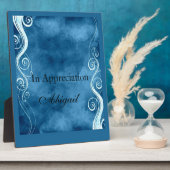 青と白はっきりしたの巻き毛（渦巻き）モノグラム フォトプラーク (側面)