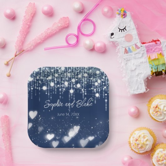 青と白ぶら下がったのラ結婚イト ペーパープレート (パーティー)