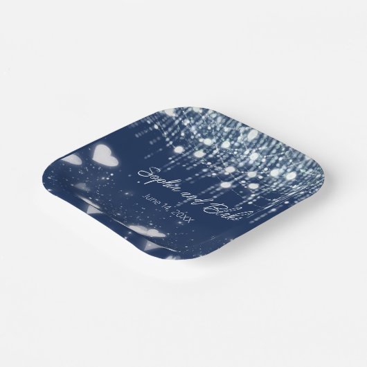 青と白ぶら下がったのラ結婚イト ペーパープレート (傾斜あり)