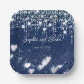 青と白ぶら下がったのラ結婚イト ペーパープレート (正面)