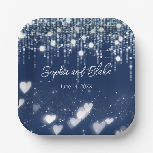 青と白ぶら下がったのラ結婚イト ペーパープレート (正面)