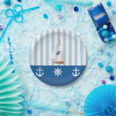 青と白をテーマにし航海のたモノグレームデザイン。 ペーパープレート (パーティー)