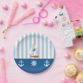 青と白をテーマにし航海のたモノグレームデザイン。 ペーパープレート (パーティー)