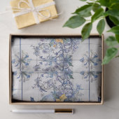 青と白イタリアンのフローラ花瓶タイルのデコページ 薄葉紙 (ギフト)