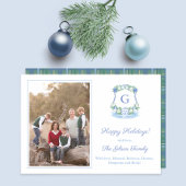 青と白エレガントのクリスマスモノグラムの写真 シーズンカード
