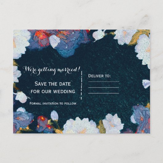 青と白エレガントのモダンフローラ 案内ポストカード (裏面)