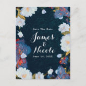 青と白エレガントのモダンフローラ 案内ポストカード (正面)