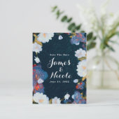 青と白エレガントのモダンフローラ 案内ポストカード (スタンド正面)