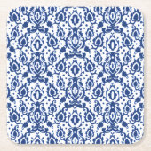 青と白エレガントのモロッコスタイルダマスク スクエアペーパーコースター (正面)