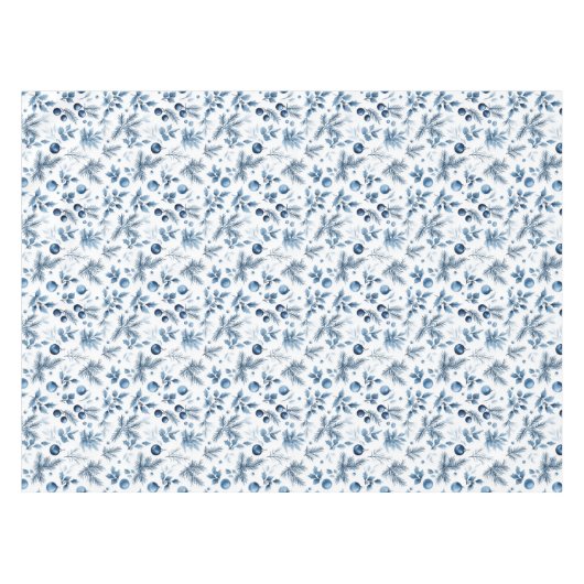 青と白エレガントの松と柊のクリスマス テーブルクロス (正面(横))