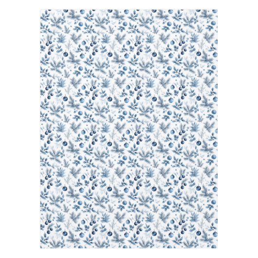 青と白エレガントの松と柊のクリスマス テーブルクロス (正面)