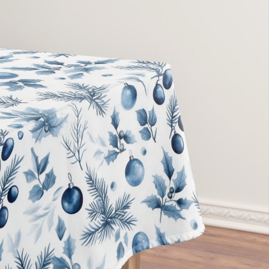青と白エレガントの松と柊のクリスマス テーブルクロス (インサイチュ)