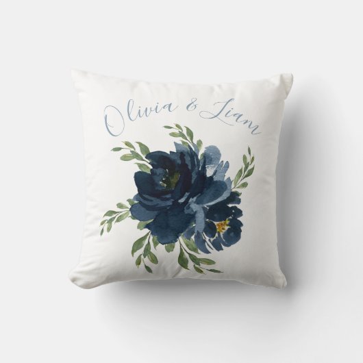 青と白エレガント名の水色結婚の クッション (正面)