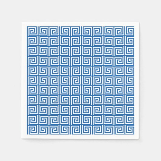 青と白ギリシャ鍵デザイン紙ナプキン スタンダードカクテルナプキン (正面)