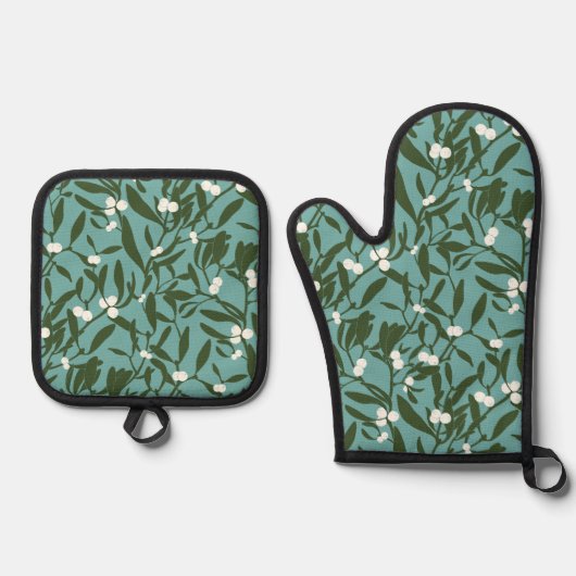 青と白クラシックのクリスマスのミスタントー 鍋つかみ&鍋敷きセット (正面)