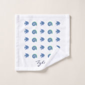 青と白シェルフィッシュネームビーチハウス バスタオルセット (ウォッシュタオル)