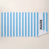 青と白ストライプのパーソナライズされた ビーチタオル (正面)