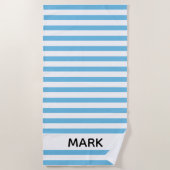 青と白ストライプのパーソナライズされた ビーチタオル (正面)