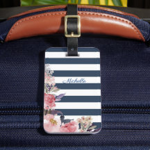 青と白ストライプのモノグラムの荷札