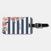 青と白ストライプのモノグラムの荷札 ラゲッジタグ (正面横)