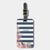 青と白ストライプのモノグラムの荷札 ラゲッジタグ (正面縦)