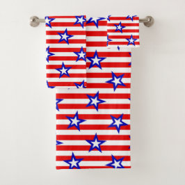 青と白ストライプの星を持つ赤い白の バスタオルセット