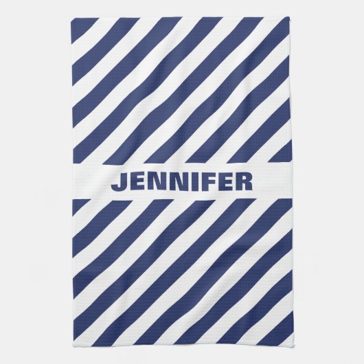 青と白ストライプの キッチンタオル (縦)