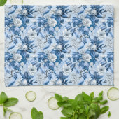 青と白チノセリーシリーズデザイン3 キッチンタオル (折り畳み)