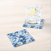 青と白チノセリーシリーズデザイン3 スクエアペーパーコースター (インサイチュ)