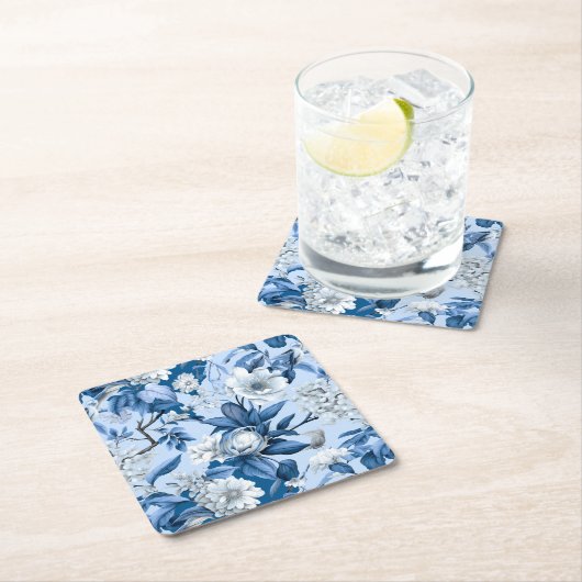 青と白チノセリーシリーズデザイン3 スクエアペーパーコースター (インサイチュ)